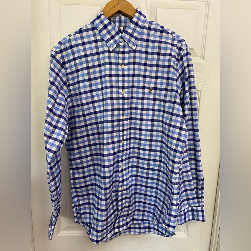🏇 Ralph Lauren Blue and White Plaid Men's Shirt